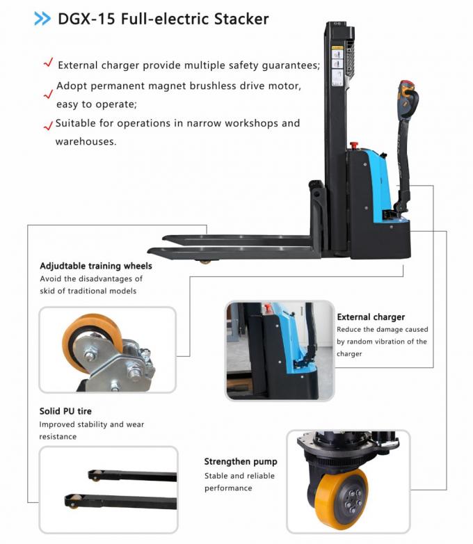 Pedonale Stand On Palet Stacker stacker elettrico completo pallet raggiungere walkie stacker 0